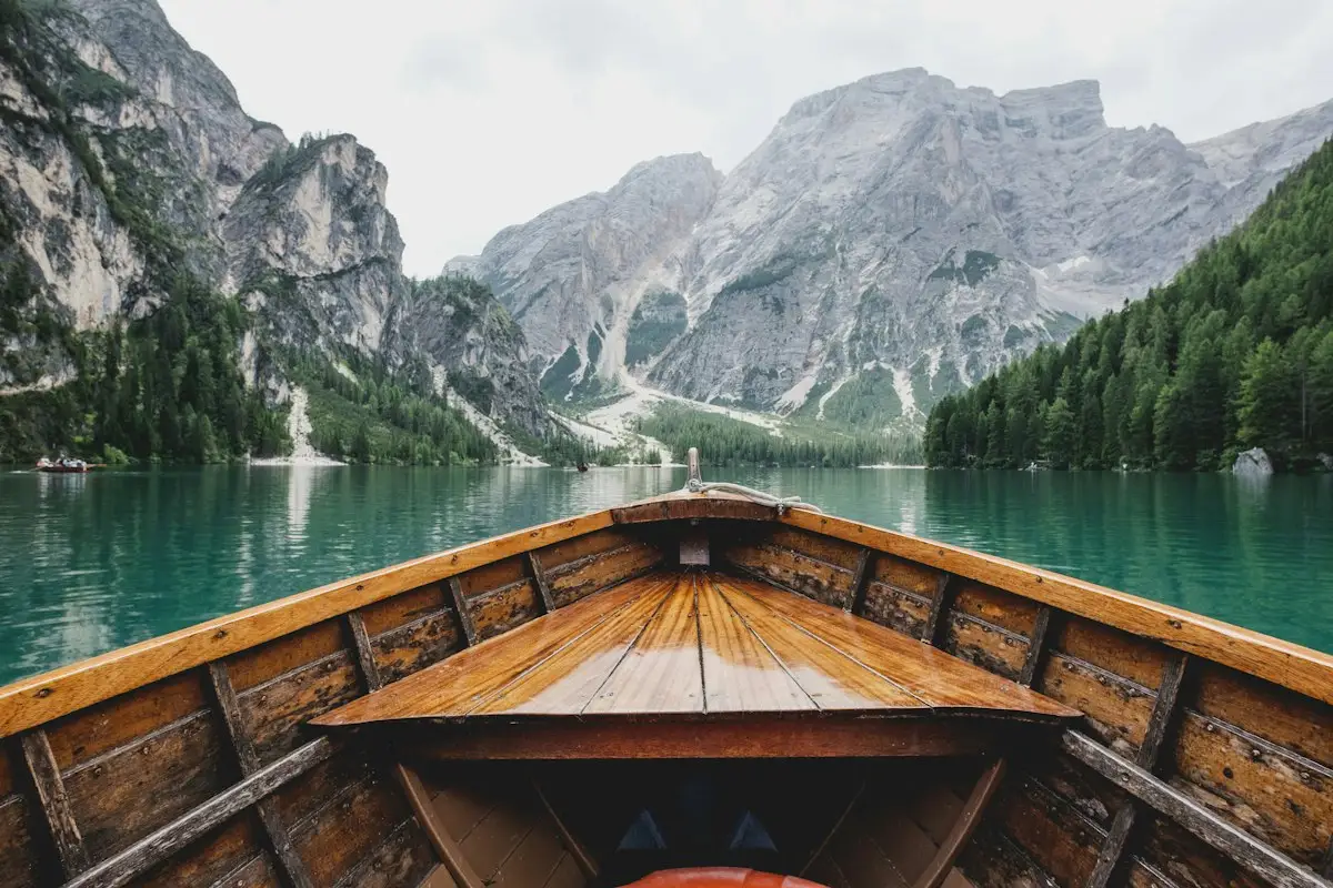 A wooden boat on turquoise water