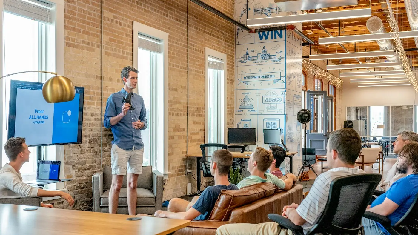 A speaker presenting to a room